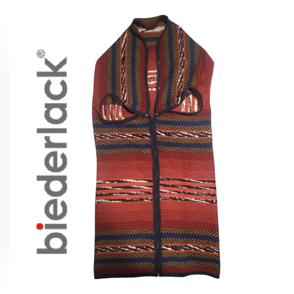Vintage Biederlack Cuddle Wrap Stadium Blanket Aztec Southwest Poncho Rust Red